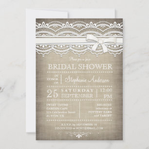 Vintage Lace & Linen Rustic Country Bridal Shower Invitation