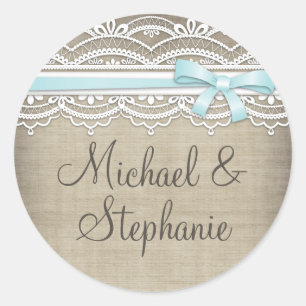 Vintage Lace & Linen Rustic Elegance Wedding Classic Round Sticker