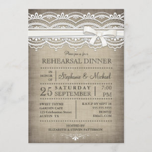 Vintage Lace & Linen Rustic Rehearsal Dinner Invitation