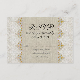 Vintage Lace Linen Rustic Wedding RSVP Card