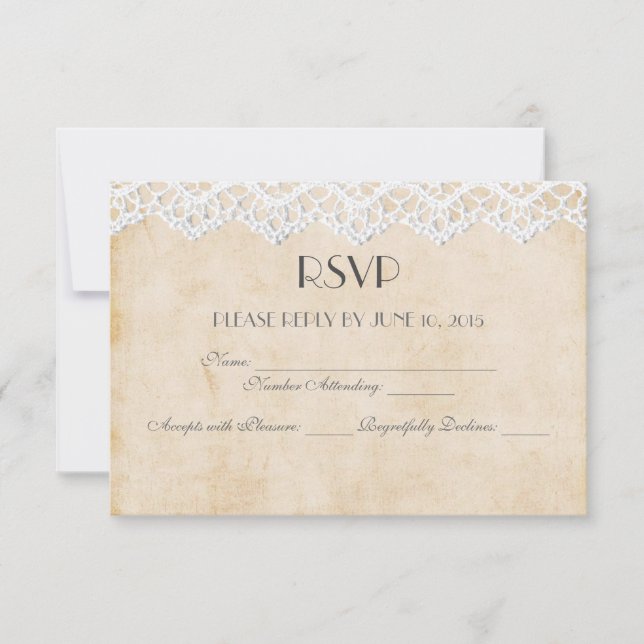 Vintage Lace Lips & Stache RSVP (Front)