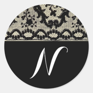 Vintage Lace Monogram Classic Round Sticker