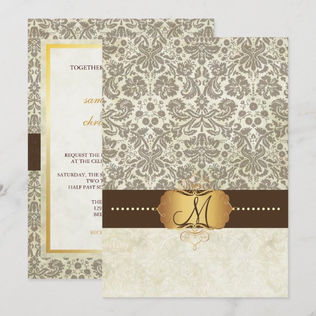 Vintage Lace Monogram Wedding Invitations (Front/Back)