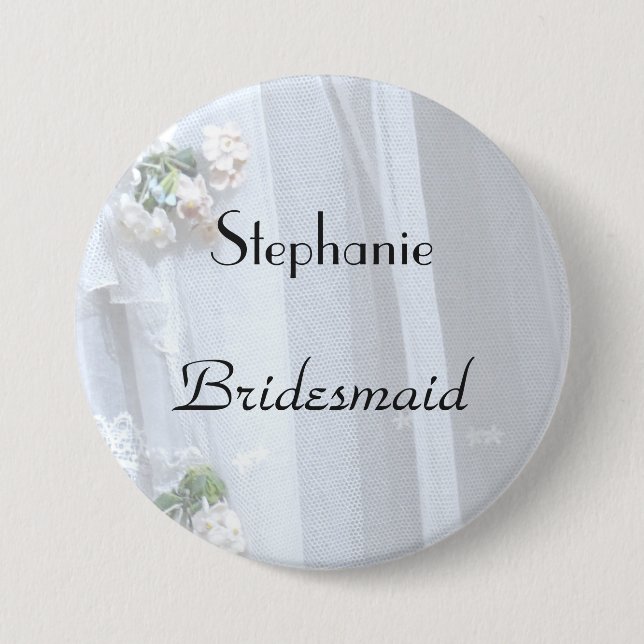 Vintage Lace, Name, Bridesmaid Button Pin (Front)