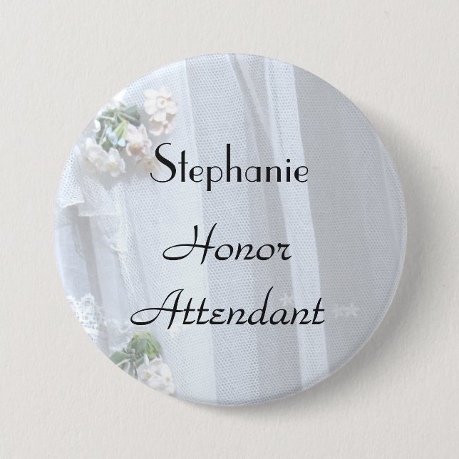 Vintage Lace, Name, Honour Attendant Button Pin (Front)