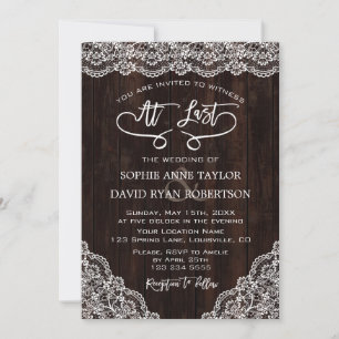 Vintage Lace Old Barn Handwriting Wedding Invitation