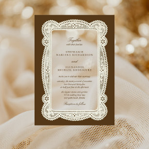 Vintage Lace Old Money Mocha Brown Wedding Acrylic Invitations
