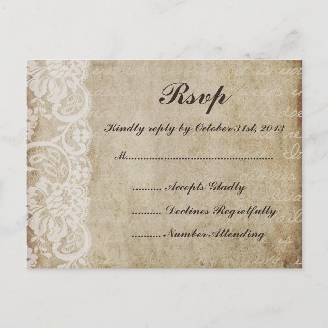 Vintage Lace Old World RSVP Postcard (Front)