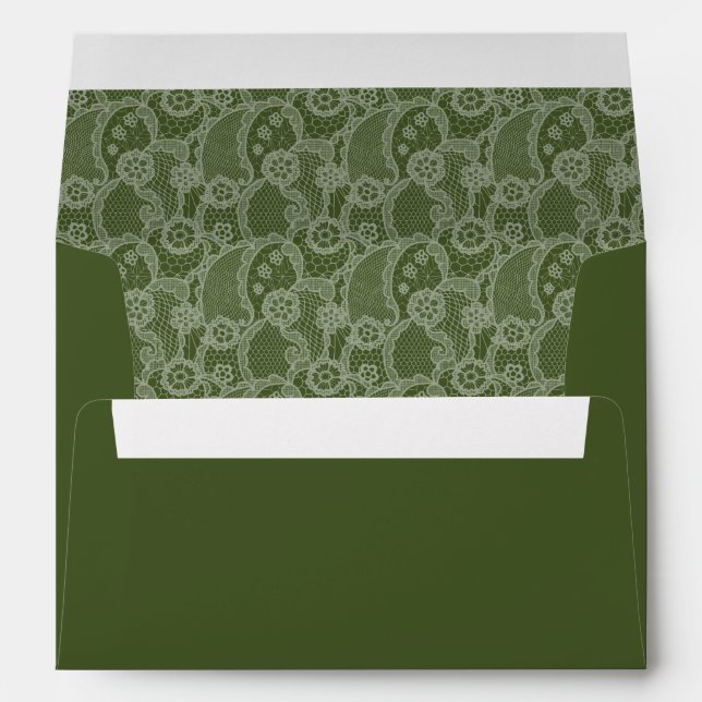 Vintage Lace Olive Green Pre Addressed Wedding Envelope (Back (Bottom))