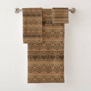 Vintage lace openwork brown beige for decoration bath towel set