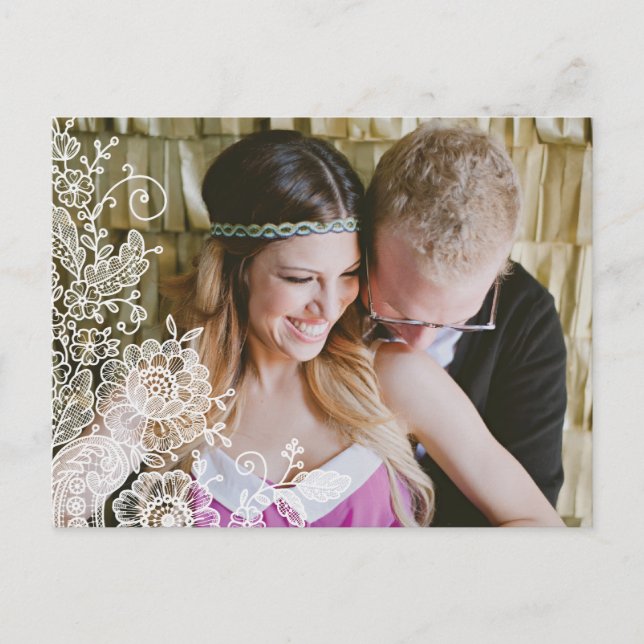 Vintage Lace Photo Save the Date Postcard (Front)