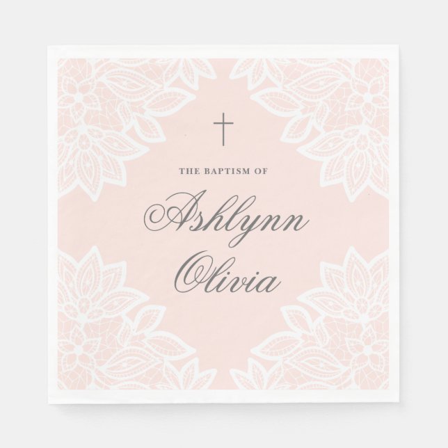 Vintage Lace Pink Christening Baptism Napkin (Front)