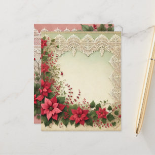Vintage Lace Poinsettia Frame Scrapbook Paper