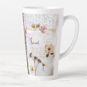 Vintage Lace Pressed Flower Shabby Chic Latte Mug