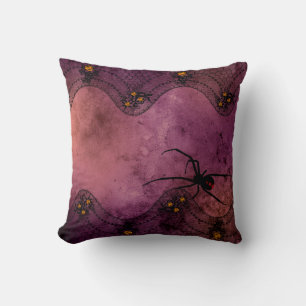 Vintage Lace Purple Halloween Black Widow Spider Cushion