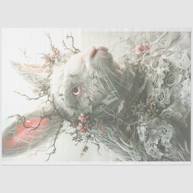 Vintage Lace Rabbit Resurrection Sunday Decoupage Tissue Paper (Front)