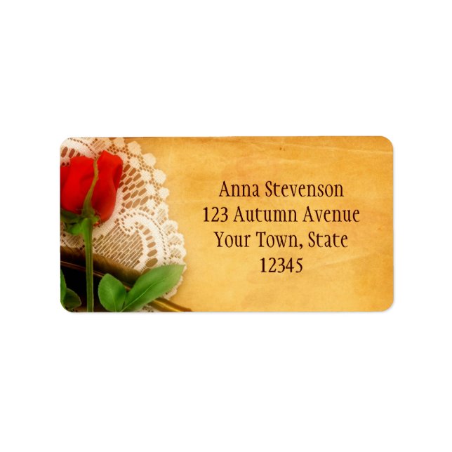 Vintage Lace, Red Rose, Parchment Label (Front)