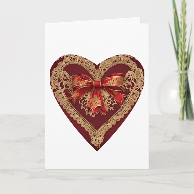 Vintage Lace Red Valentine's Day Heart Card (Front)