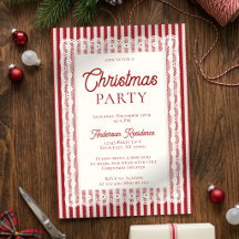 Vintage Lace Retro Red Stripes Christmas Party