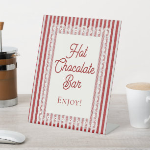 Vintage Lace Retro Red Stripes Holiday Party Drink Pedestal Sign