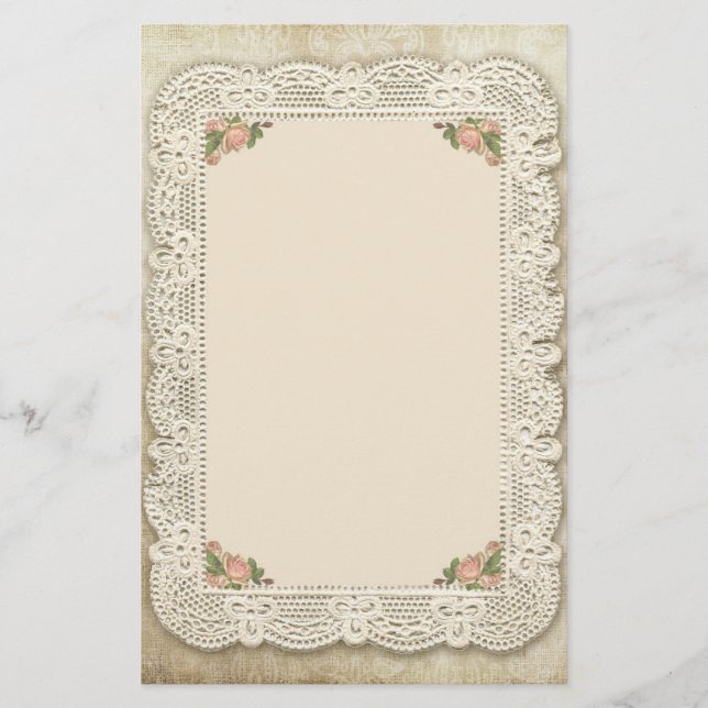 Vintage Lace, Roses and Damask Stationery (Front)