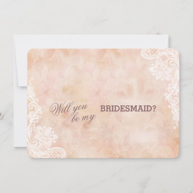 Vintage Lace Roses Old Paper Wedding Bridesmaid Invitation (Front)
