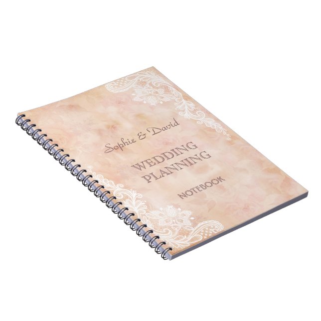 Vintage Lace Roses Old Paper Wedding Planner Notebook (Right Side)