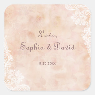 Vintage Lace Roses Old Paper Wedding Square Sticker