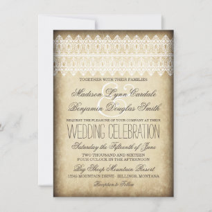 Vintage Lace Rustic Country Wedding Invitations