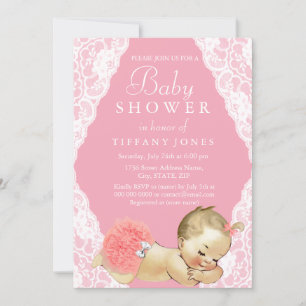 Vintage Lace Rustic Pink Baby Shower Invite