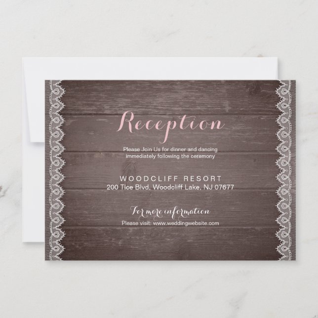 vintage lace rustic wedding reception card (Front)