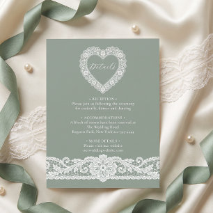 Vintage Lace Sage Green Wedding Details Enclosure Card