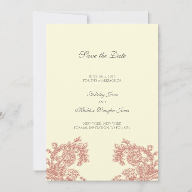 Vintage Lace Save the Date Card (Front)
