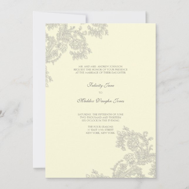 Vintage Lace | Silver | Wedding Invitation (Front)
