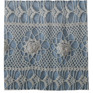 Vintage lace: small white roses. shower curtain
