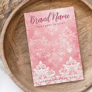 Vintage lace stencil damask pink earring card