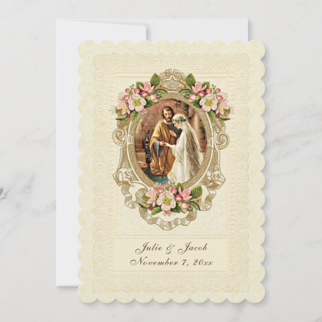 Vintage Lace Traditional Catholic Cherry Blossoms Invitation (Front)