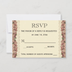 Vintage Lace Wedding Cherry Blossoms RSVP Card
