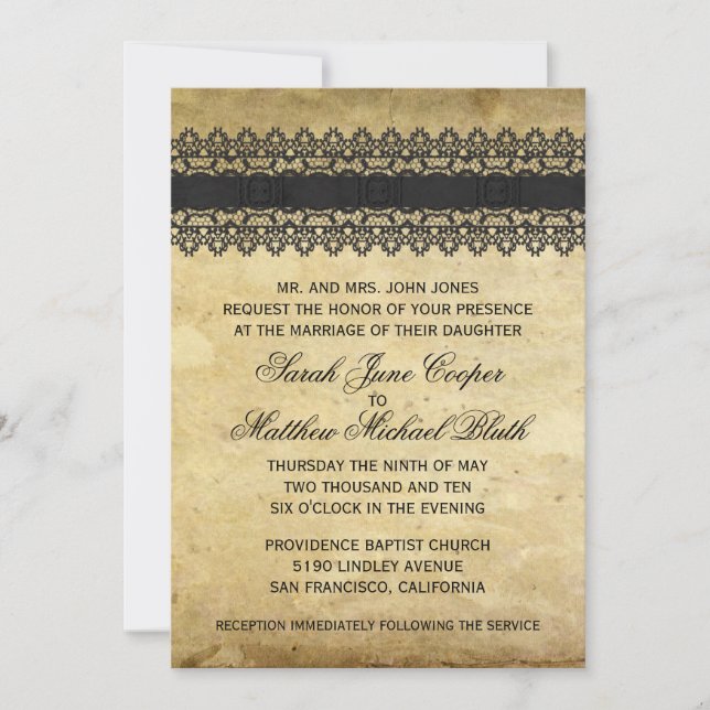 Vintage Lace Wedding Invitation (Front)