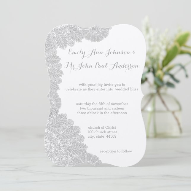 Vintage Lace Wedding Invitations (Standing Front)