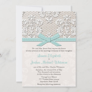 Vintage Lace Wedding Invitations Blue