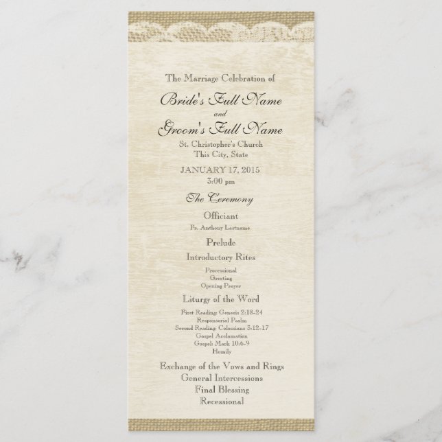 Vintage Lace Wedding Program Programme (Front)