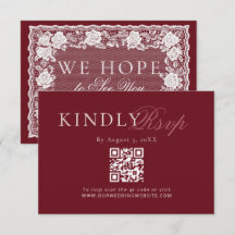 Vintage Lace Wine Old Money Wedding QR Code RSVP
