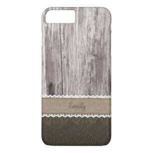 Vintage Lace & Wood Custom Name iPhone 7 Plus Case