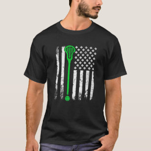 Vintage Lacrosse St Patricks Day American Flag Sha T-Shirt
