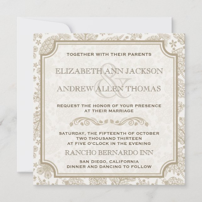 Vintage Lacy Leaves Fall Wedding Invitation (Front)
