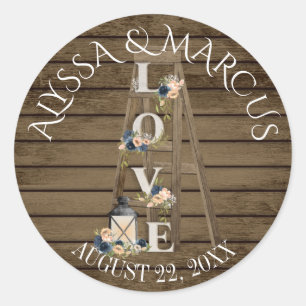Vintage Ladder and Lantern Rustic Barn Wedding Classic Round Sticker