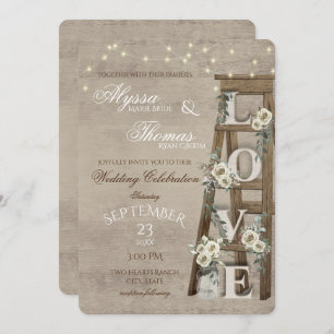 Vintage Ladder with Antique White Roses Love Invitation