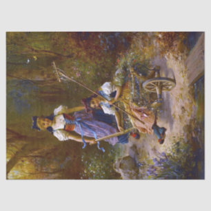 Vintage Ladies And Wheel Barrow At the Forest Tissue Paper