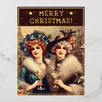 Vintage Ladies Christmas Theme Greetings Retro Pic